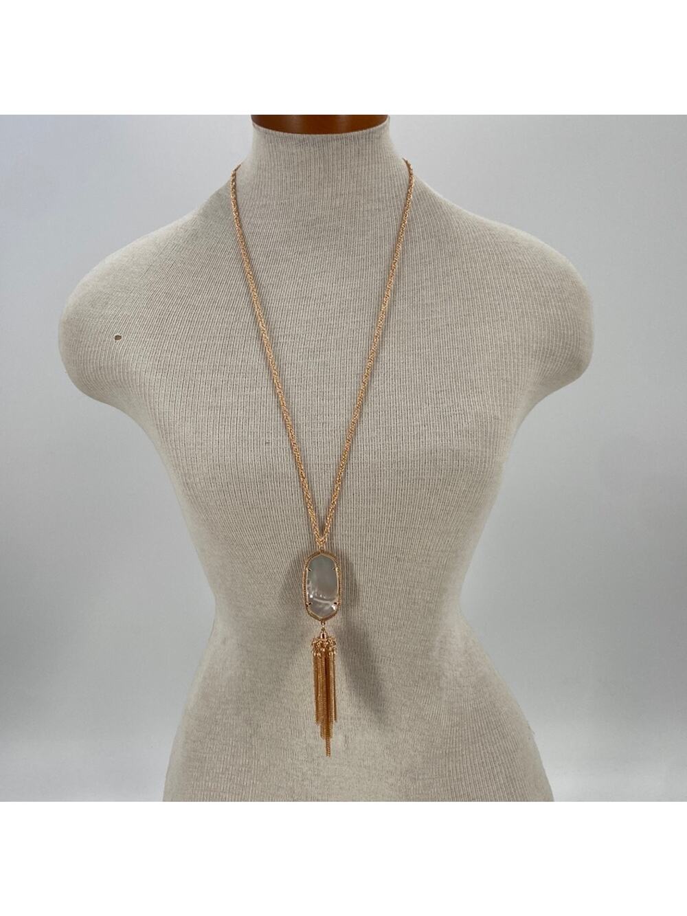 NWT Kendra Scott Rayne mother of pearl tassel gold tone necklace